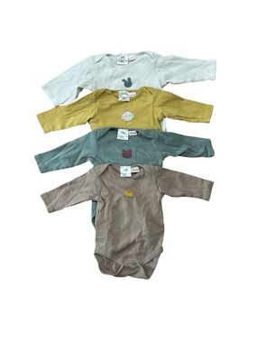 Zara Kids Long-Sleeve One-Piece Bodysuits – White, Mustard, Teal, Taupe